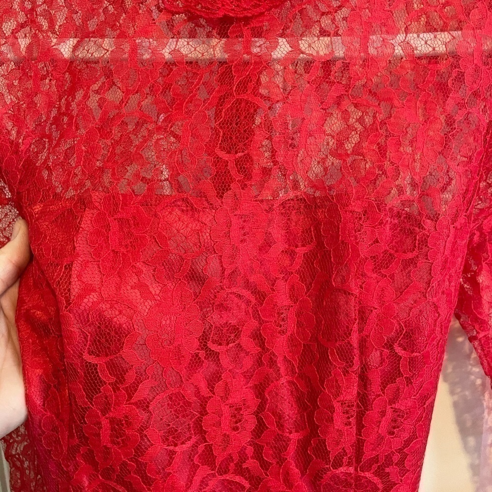 Gunne Sax vintage red lace peplum high neck dress - Picture 5 of 16